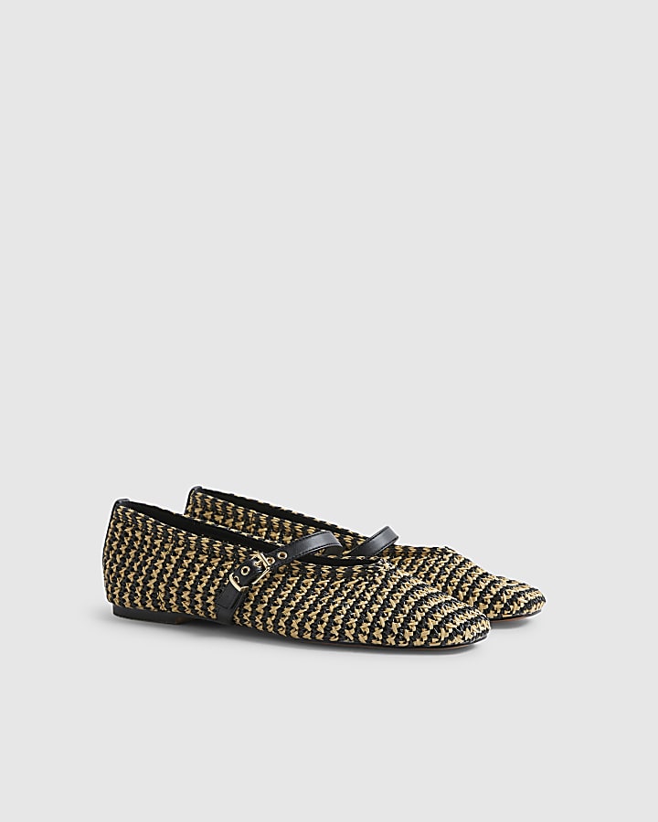 Black Raffia MaryJane Flat Pumps