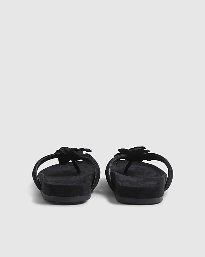 Black Flower Toe Thong Sandals