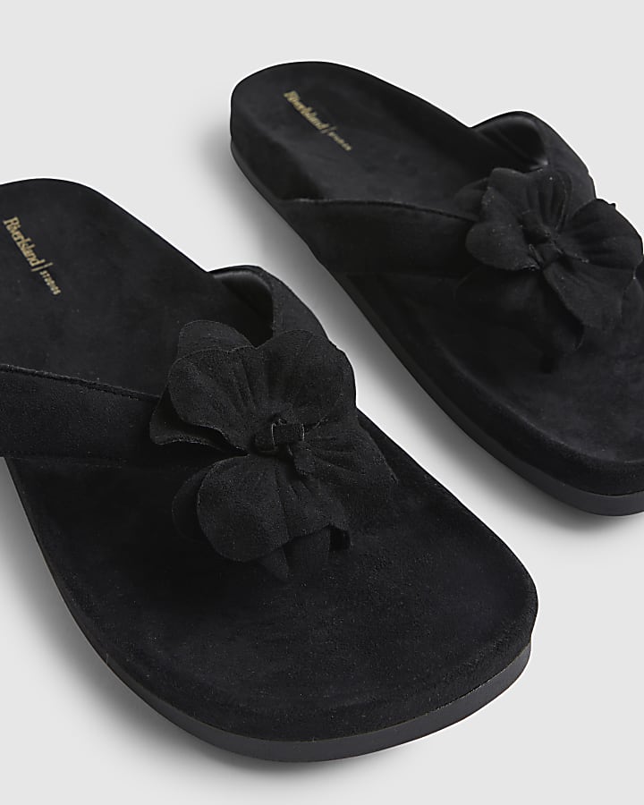 Black Flower Toe Thong Sandals