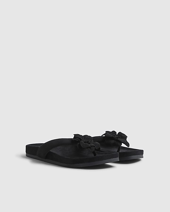 Black Flower Toe Thong Sandals