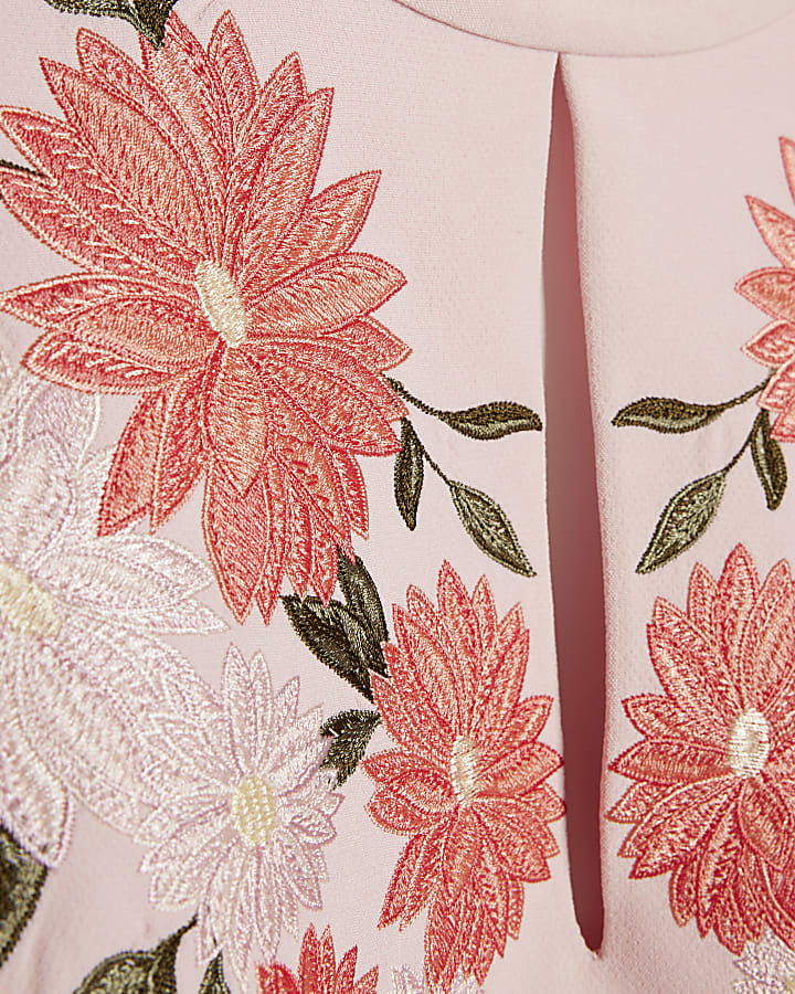 Pink Floral Embroidered Mini Dress