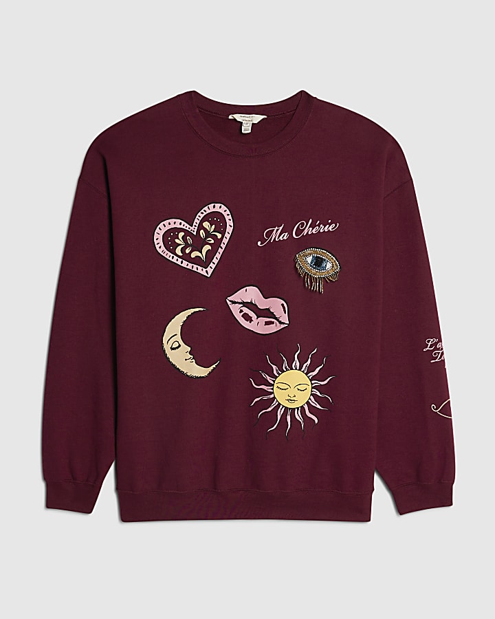 Red Embellished Ma Cherie Sweatshirt