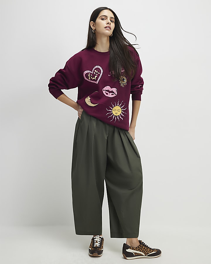 Red Embellished Ma Cherie Sweatshirt