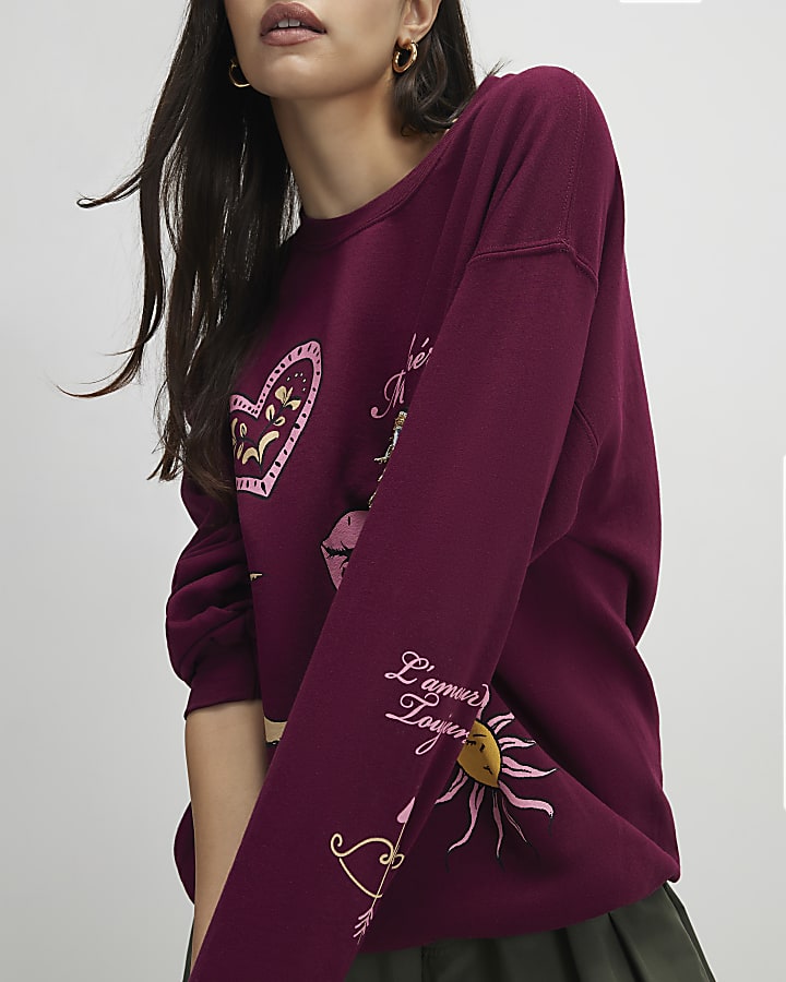 Red Embellished Ma Cherie Sweatshirt