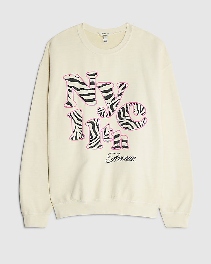 Cream Long Sleeve Zebra Print NYC Sweatshirt