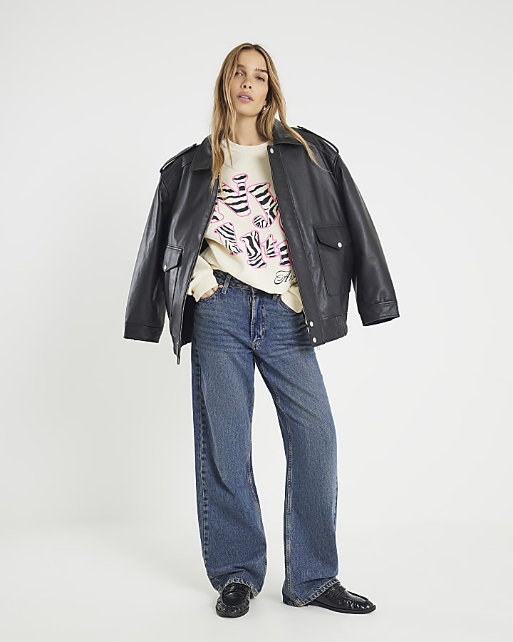 Cream Long Sleeve Zebra Print NYC Sweatshirt