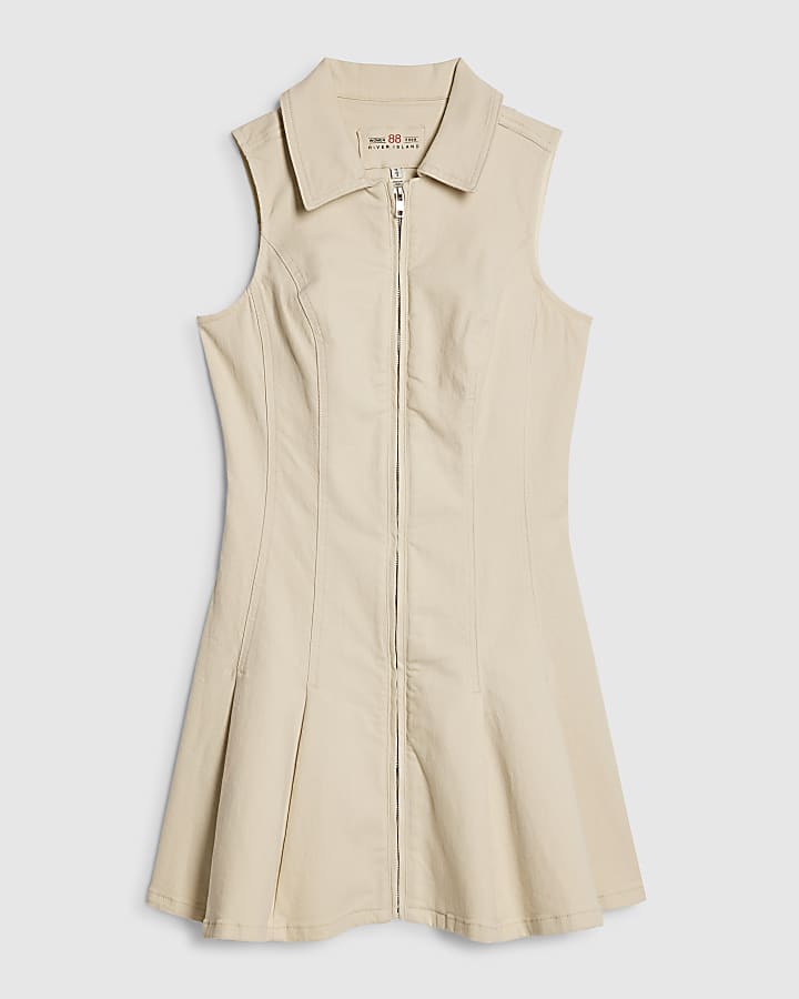 Cream Zip Denim Mini Dress