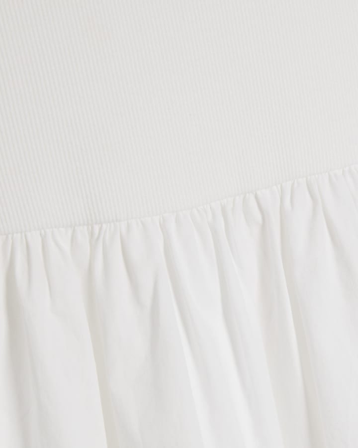 White Sleeveless Scallop Hybrid Maxi Dress