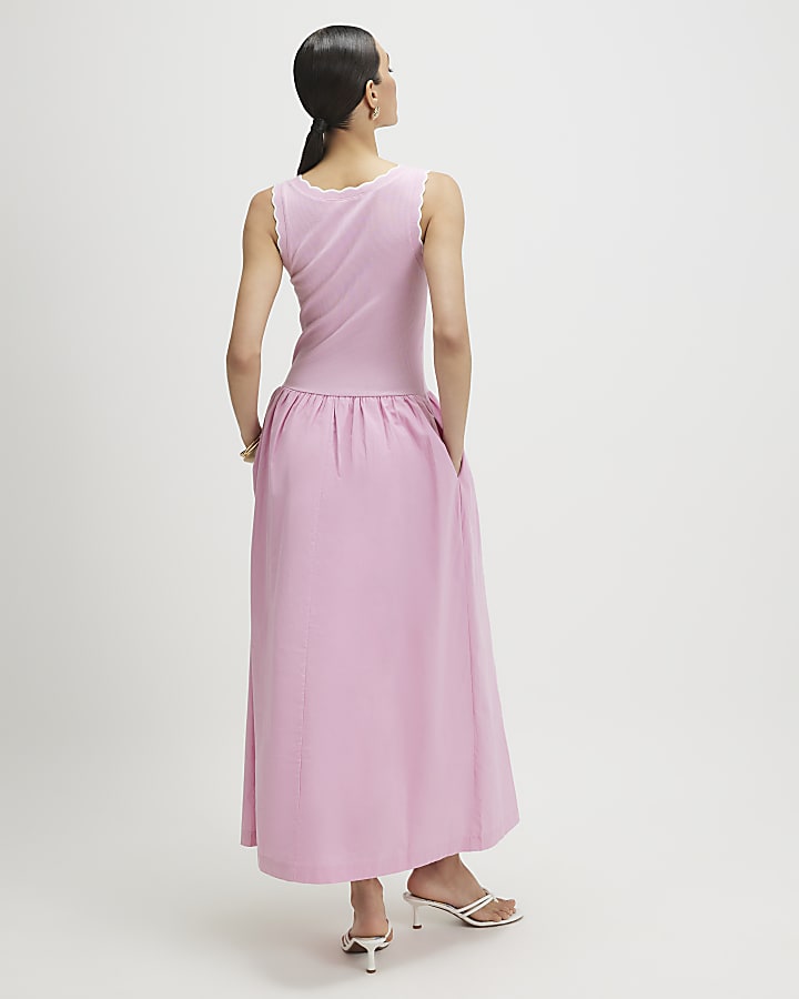 Pink Sleeveless Scallop Hybrid Maxi Dress
