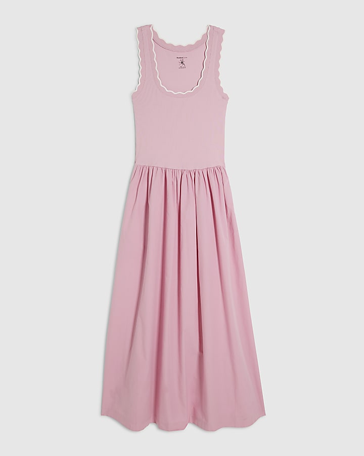 Pink Sleeveless Scallop Hybrid Maxi Dress