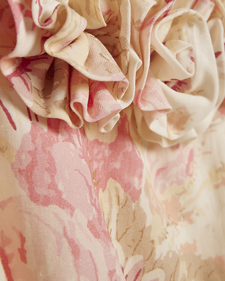 Beige Corsage Tiered Linen Blend Dress