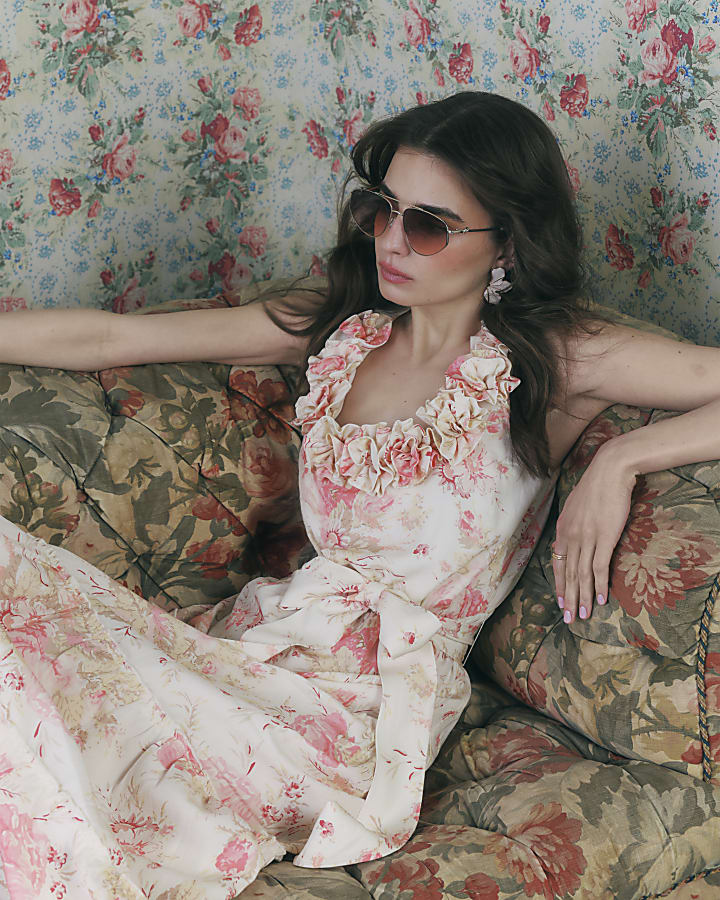 Beige Corsage Tiered Linen Blend Dress