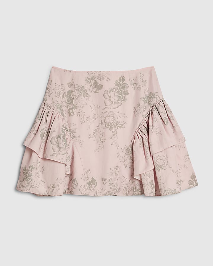 Pink Gathered Hip Panel Mini Skirt