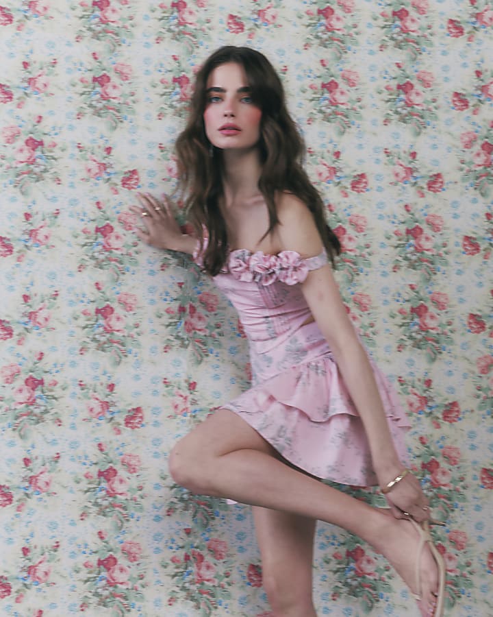 Pink Gathered Hip Panel Mini Skirt