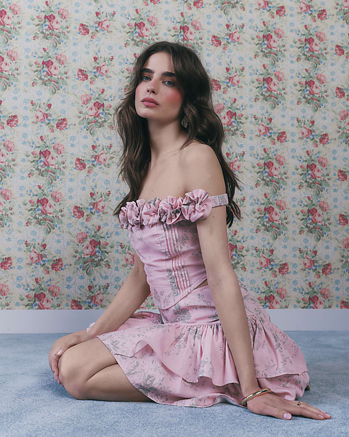 Pink Gathered Hip Panel Mini Skirt