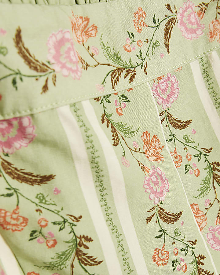 Green Floral Ruffle Trim Corset Top