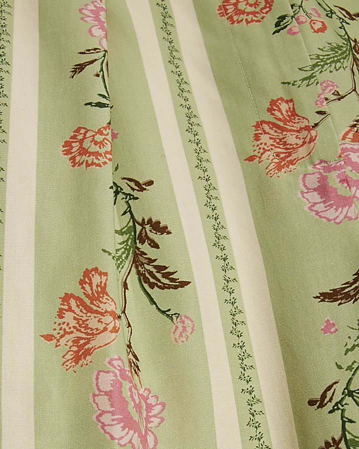 Green Floral High Waisted Wide Leg Trousers