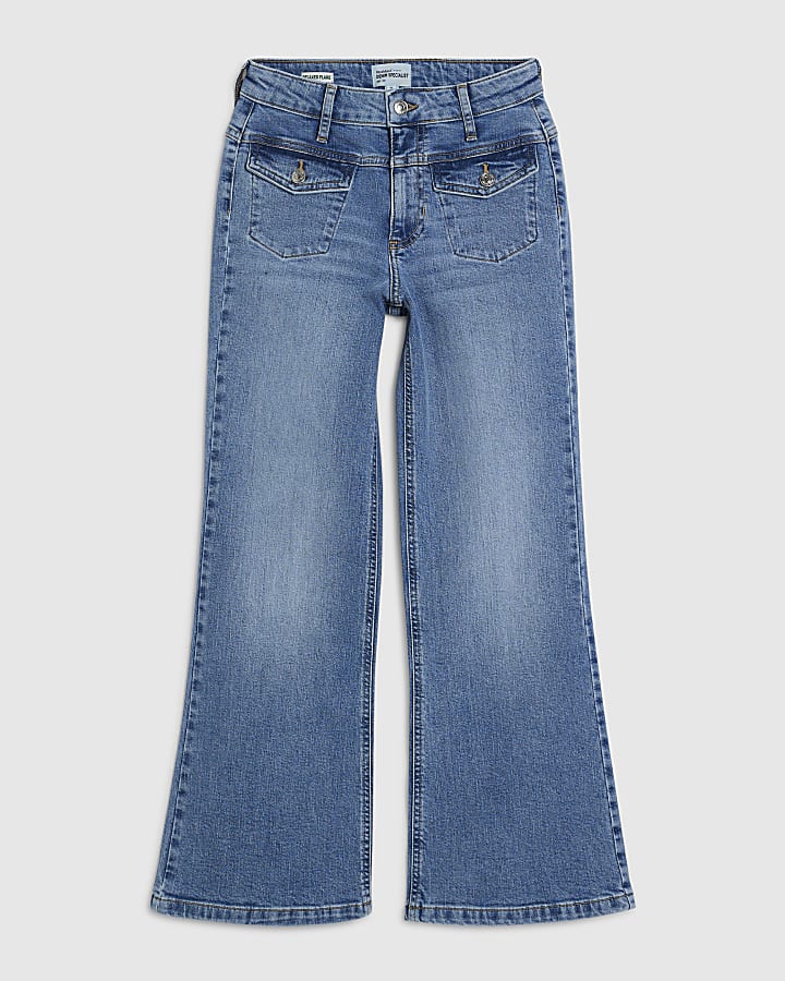 Petite Blue Double Yoke Relaxed Flare Jeans