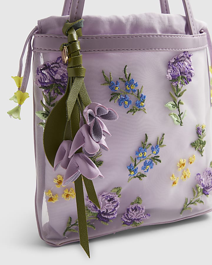 Purple Mesh Embroidered Mini Tote Bag