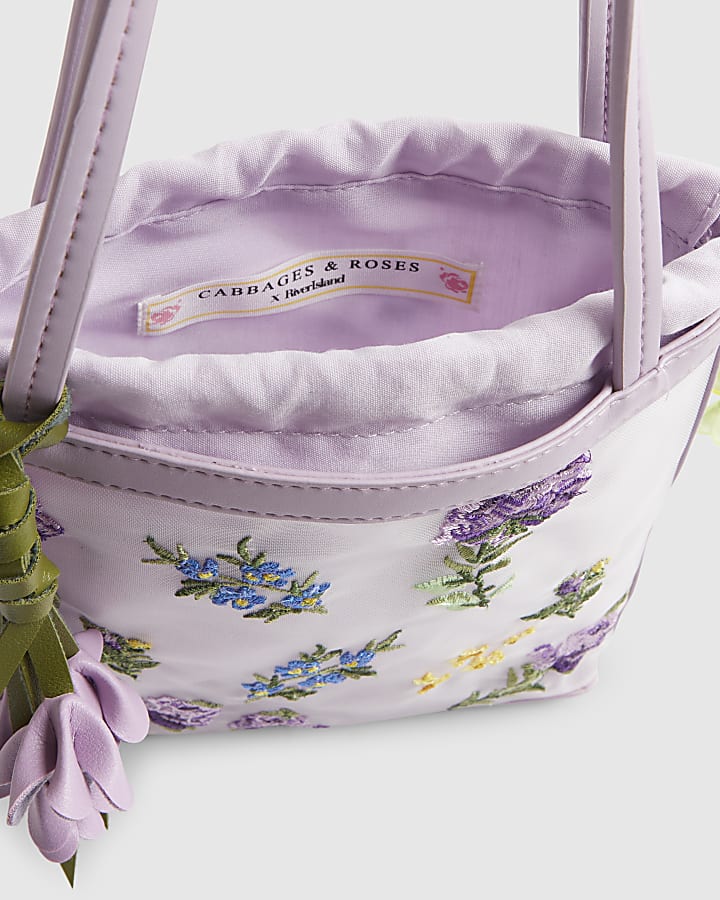 Purple Mesh Embroidered Mini Tote Bag