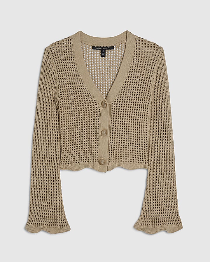 Beige Crochet Knitted Cardigan