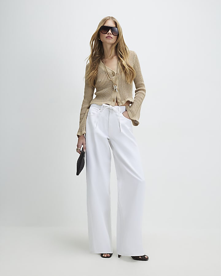 Beige Crochet Knitted Cardigan