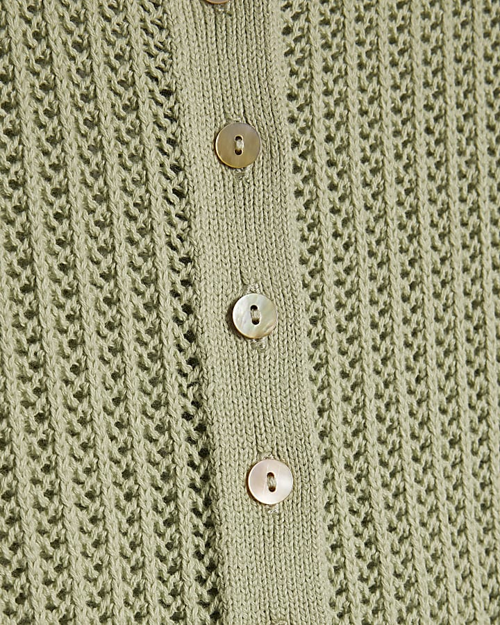 Green Knitted Button Through T-Shirt