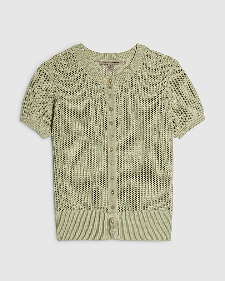 Green Knitted Button Through T-Shirt