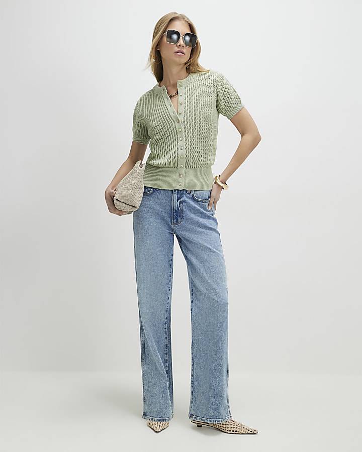 Green Knitted Button Through T-Shirt