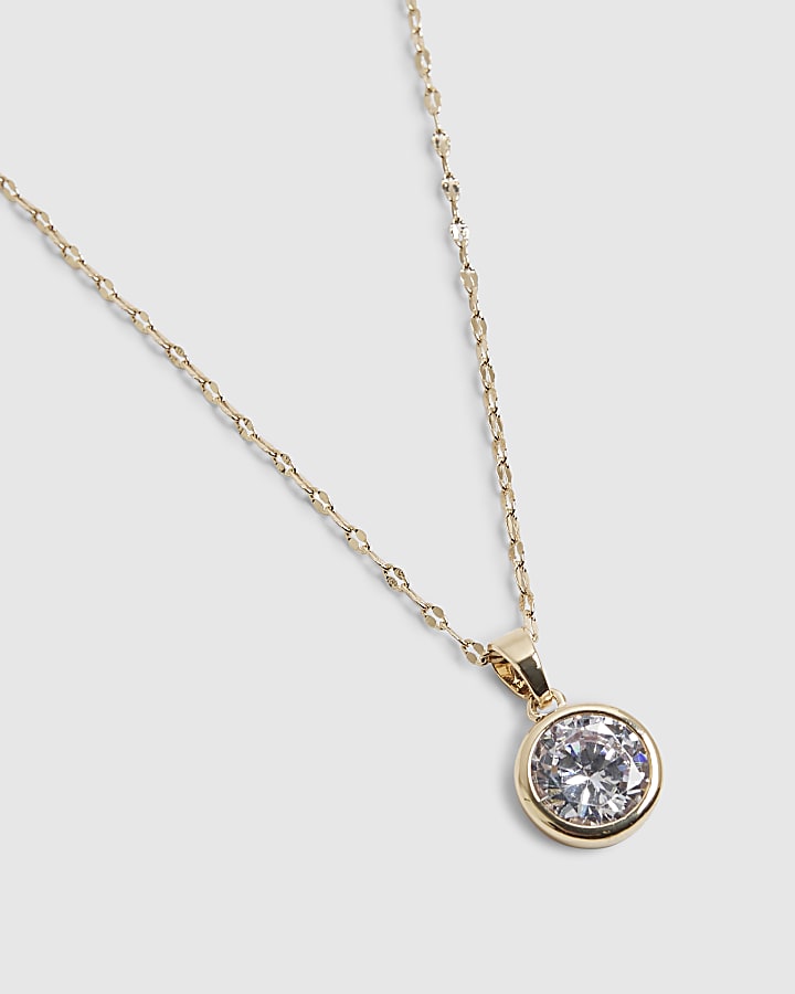 Gold Diamond Simulant Pendant Necklace