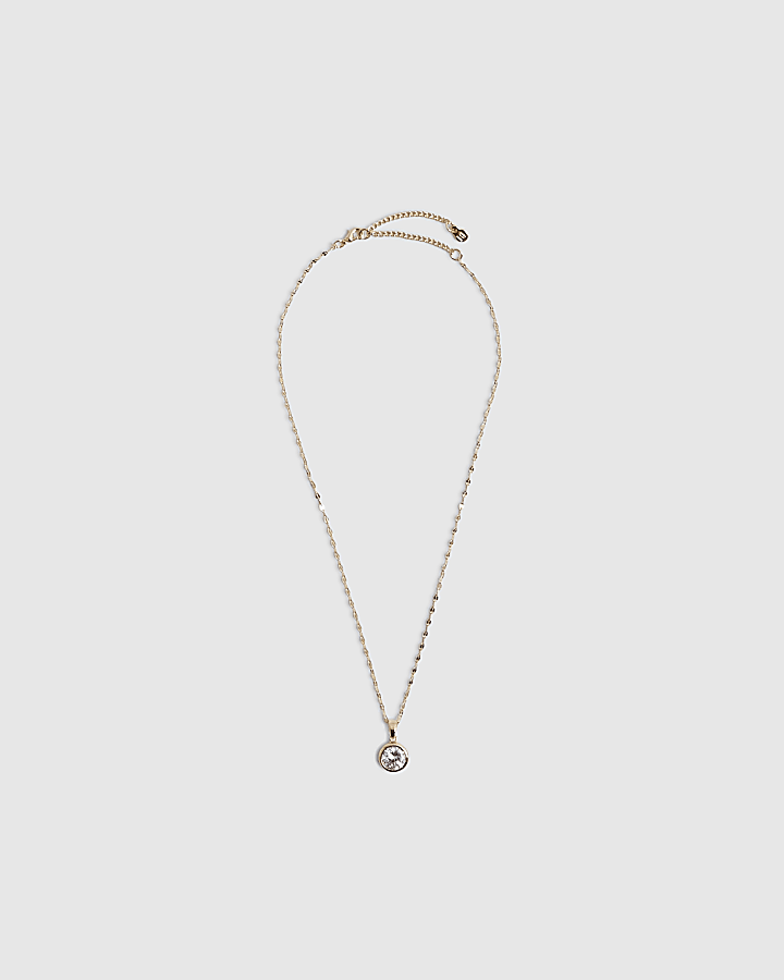 Gold Diamond Simulant Pendant Necklace