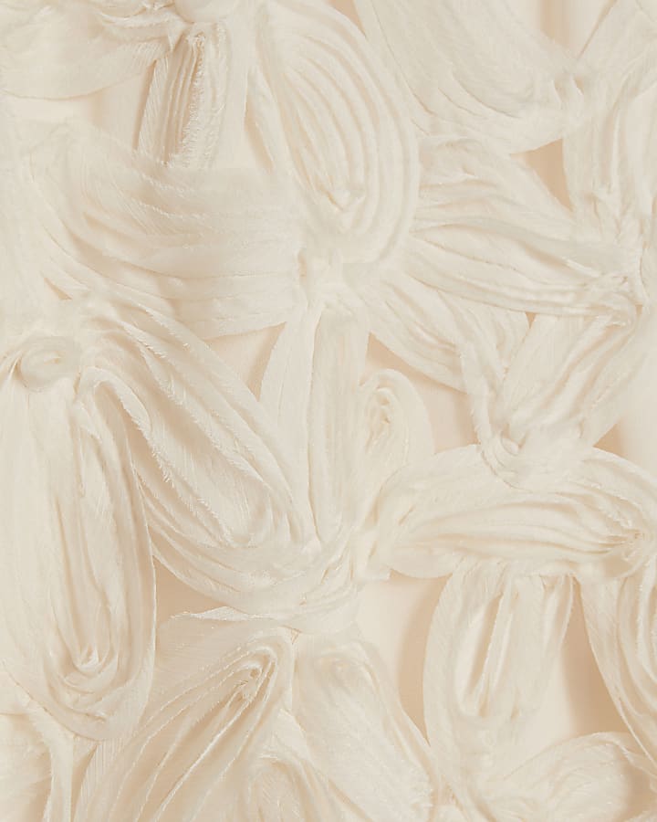 Cream Short Sleeve 3D Floral Top