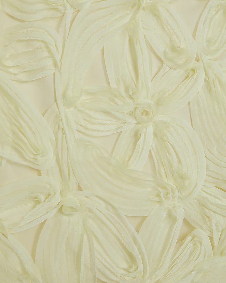 Yellow Puff Sleeve 3D Floral Mini Dress