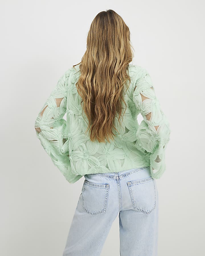 Green 3D Flower Tie Front Jacket