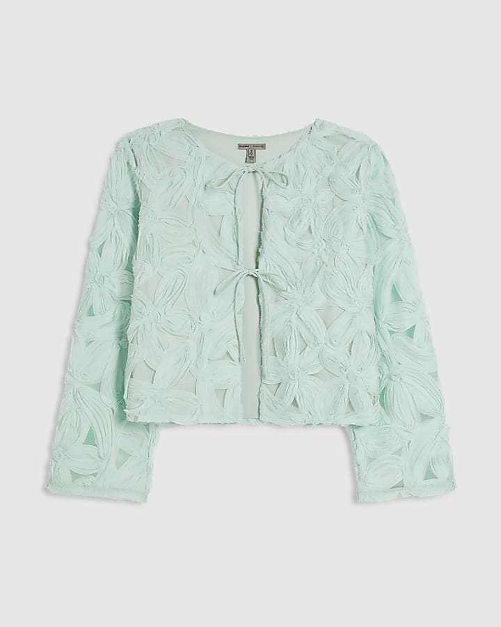 Green 3D Flower Tie Front Jacket