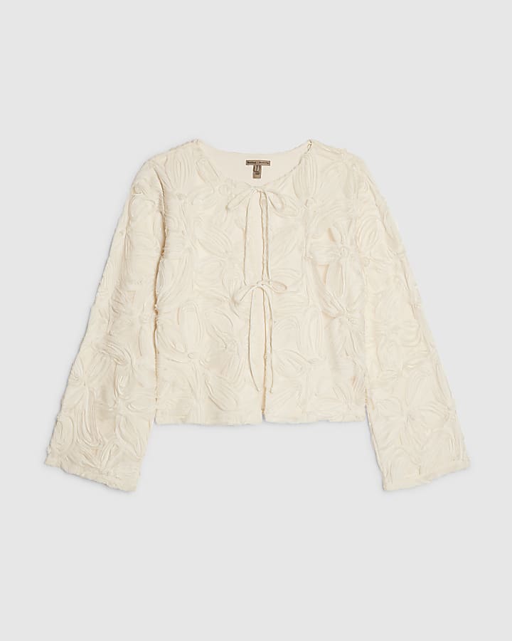 Cream Long Sleeve 3D Floral Jacket