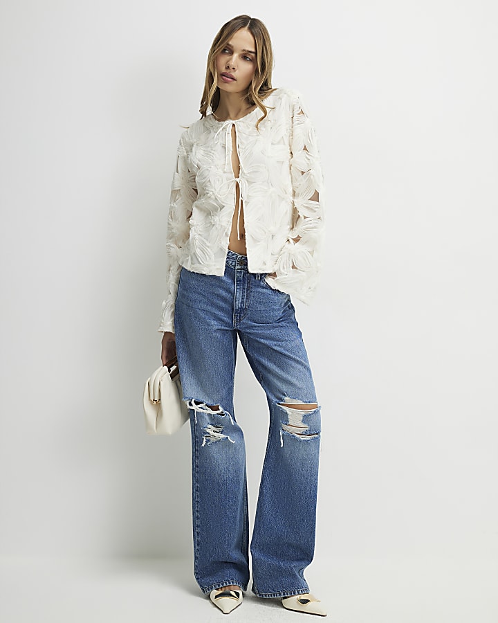 Cream Long Sleeve 3D Floral Jacket