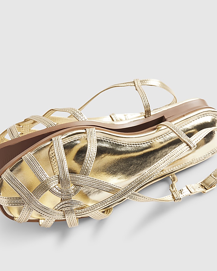 Gold Caged Flat Sandals