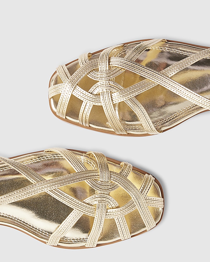 Gold Caged Flat Sandals