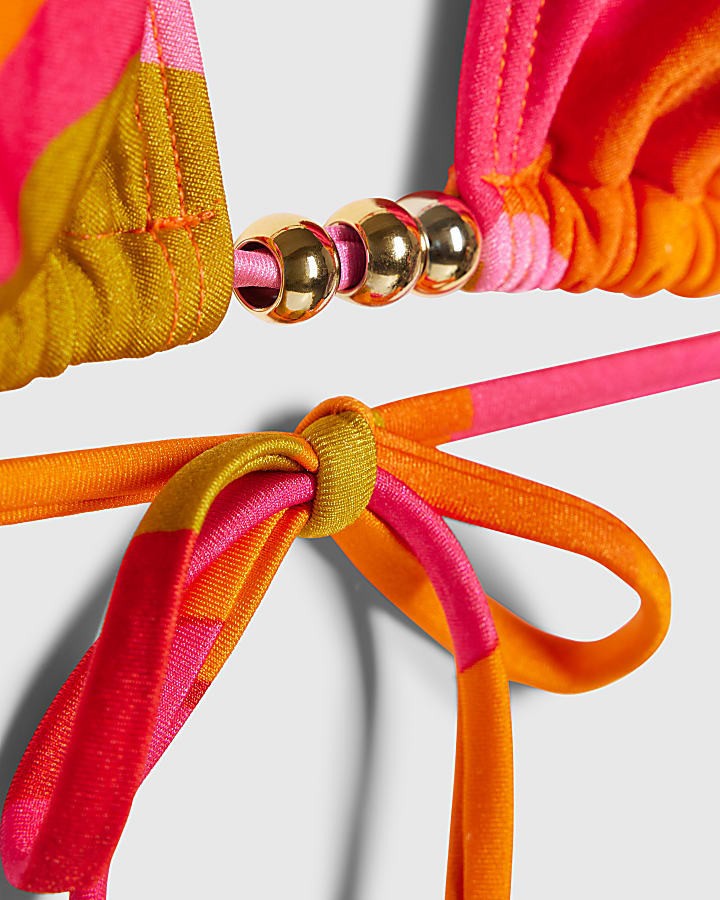 Pink Leaf Print Triangle Bikini Top