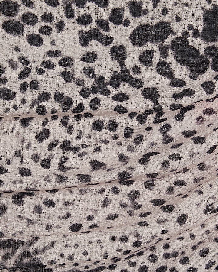 Beige Long Sleeve Boat Neck Spot Print Top