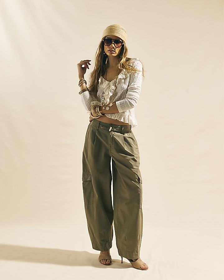 Cream Long Sleeve Ruffle Peplum Top