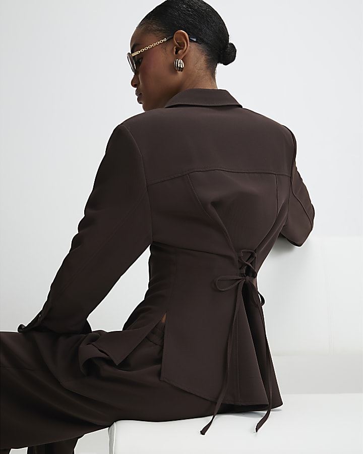 Brown Long Sleeve Tie Back Shirt