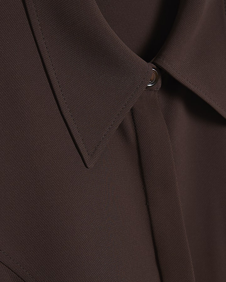 Brown Long Sleeve Tie Back Shirt