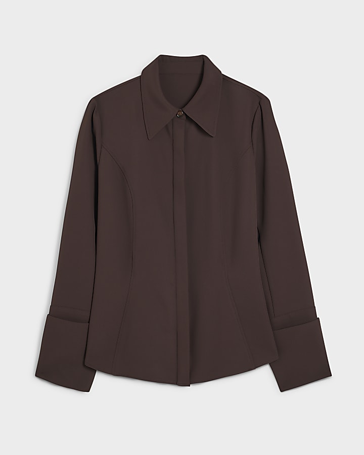 Brown Long Sleeve Tie Back Shirt