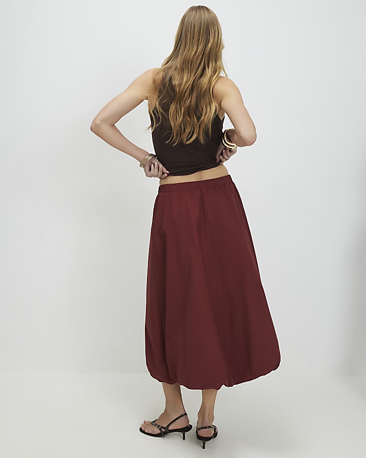 Red Bubble Hem Midi Skirt