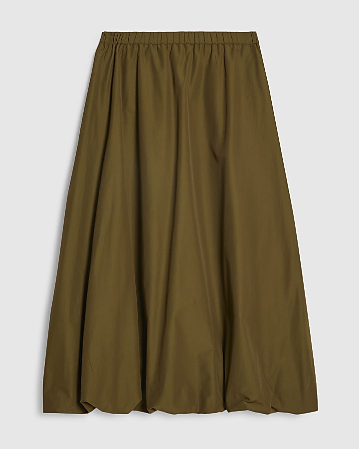 Khaki Bubble Hem Midi Skirt