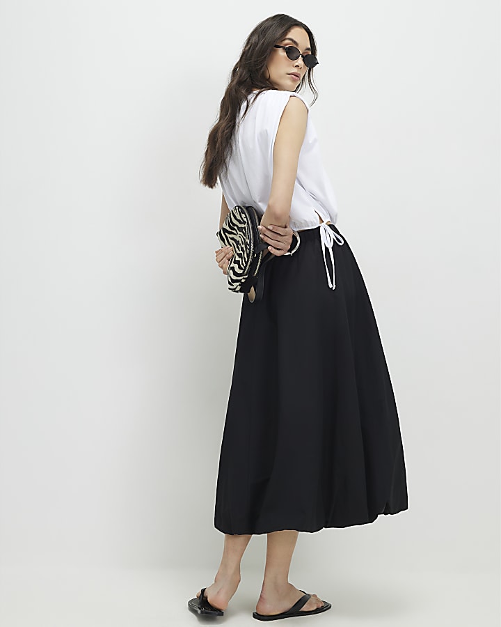 Black Bubble Hem Midi Skirt