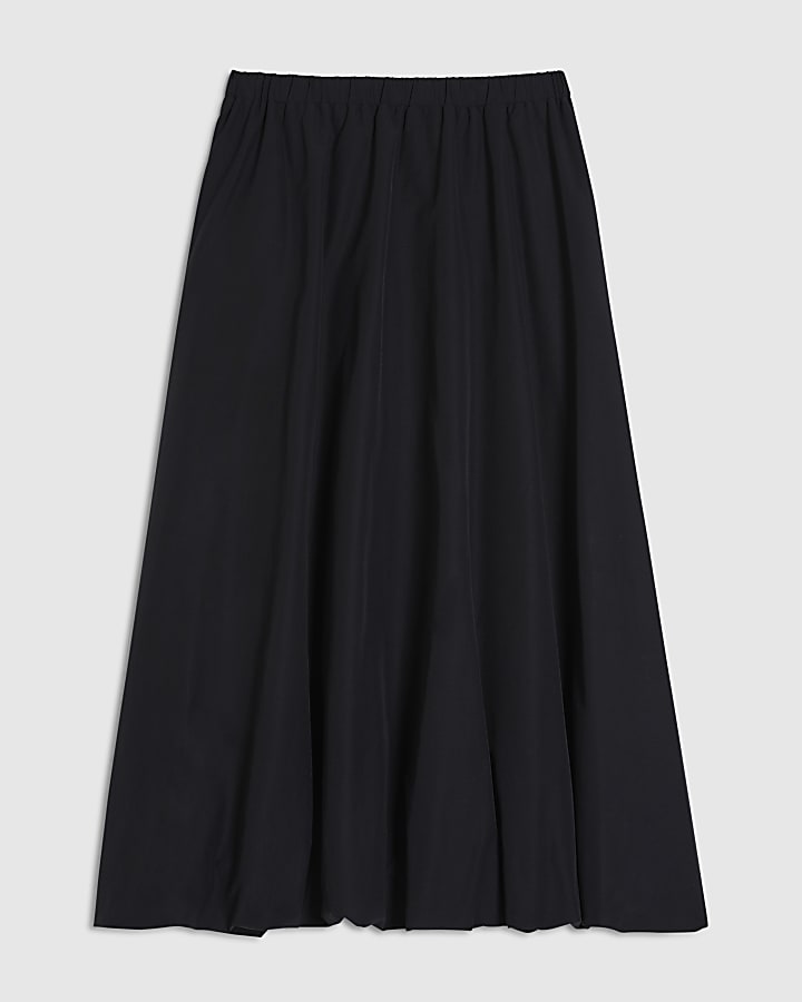 Black Bubble Hem Midi Skirt