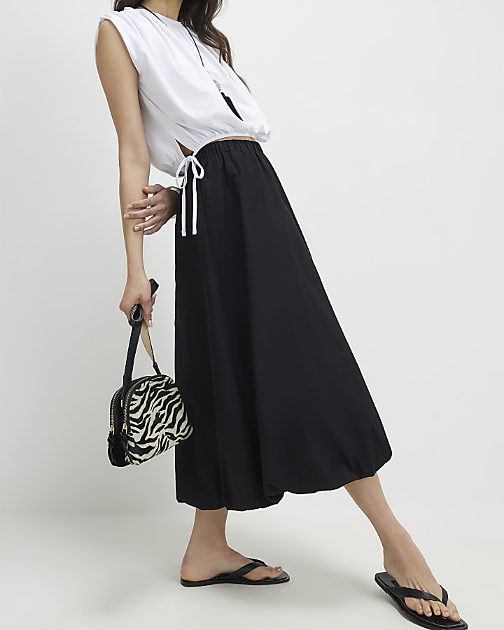 Black Bubble Hem Midi Skirt